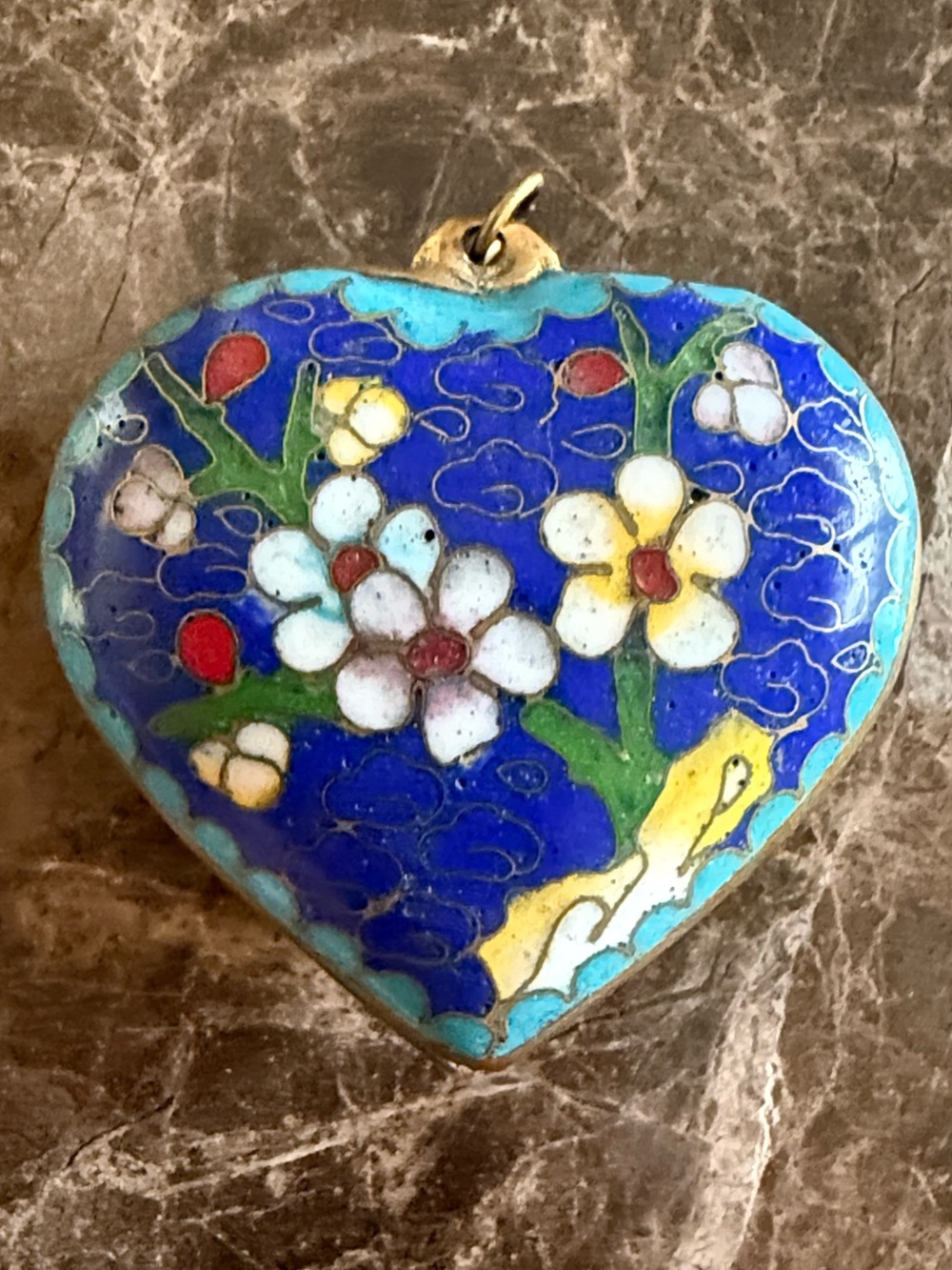 Vintage Two-Sided Cloisonne Enamel HEART Pendant
